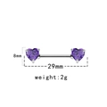 Elegante piercing per capezzolo a cuore viola in acciaio inossidabile su bianco - Pietra Viola a Forma di Cuore (NPR231113041)