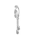 Detail showing butterfly navel ring with sparkling cubic zirconia and double chain drops - Silver Butterfly Tassel Style (ER3112219)