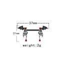Detailansicht Gothic Nippel-Piercing mit Fledermausflügeln und rotem Kristall 37x21mm - Fledermausflügel Skeletthände (#2)