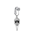 Detailed shot of silver gothic ear cuff with skull pendant and lightning engraving - Silver Skull Spike Style (FBR3102806)