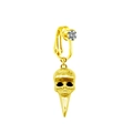 Macro detail of gold skull ear clip with sparkling crystal and lightning bolt motif - Gold Skull Spike Style (FBR3102807)