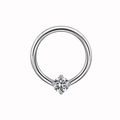 Close-up of a silver nipple ring featuring a clear zircon stone with four-prong setting - Clear Rhinestone Style (NPR3112360)