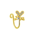 Goldener Herz-Nasenring mit Love-Schriftzug und funkelnden Kristallen ohne Piercing - Strass Herz Love Stil (FNN3111816)