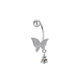 Detail of silver butterfly belly ring with sparkling crystals and drop pendant - Silver Butterfly Waterdrop Style (ER3112235)