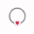 Macro detail of silver captive bead ring with red heart glow bead ornament - Luminous Red Heart Style (NPR3112363)