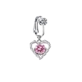 Detail of silver clip-on navel ring featuring a pink heart stone and zircon frame - Silver Pink Rhinestone Heart Style (FBR3102811)