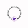 Surgical steel BCR body piercing ring featuring a purple heart bead on white background - Luminous Purple Heart Style (NPR3112366)