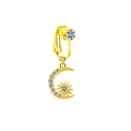 Macro view of gold-plated non-pierced belly clip with sparkling star and moon motifs - Gold Star Moon Style (FBR3102814)