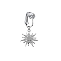 Macro detail of silver non-pierced navel clip with sparkling zircon sunflower pendant - Silver Sun Starburst Style (FBR3102816)