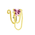 Golden U-shaped fake nose ring with pink heart crystal, star charm, and long fringe chains - Pink Heart Tassel Style (2312120012)