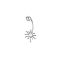 Detailed view of silver belly ring with sun pendant and pink synthetic opal stone inlay - Silver Sun Burst Style (ER3112254)
