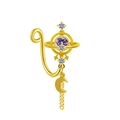 Golden planet and moon nose clip with purple crystal and dainty dangling chain - Purple Planet Moon Style (2312120013)