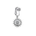 Close-up of silver sunflower non-pierced navel clip with sparkling crystals - Silver Pave Sunflower Style (FBR3102819)