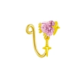 Detail of gold U-shaped fake nose ring with pink heart crystal and yellow star charm - Heart Starburst Pendant Style (FNN231204002)