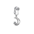 Close-up of crescent moon navel clip with star-set zircon and silver finish - Silver Star Moon Claw Setting Style (FBR3102820)