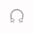 Close-up of silver stainless steel horseshoe nose ring with symmetrical star-shaped ends - Silver Star Style (NC312130010)