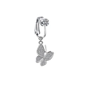 Silver clip-on navel ring featuring a sparkling butterfly pendant with white zircons - Silver Pave Butterfly Style (FBR3102823)