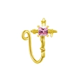 Gold U-shaped fake nose ring with a cross design and a center pink square zircon - Pink Diamond Cross Style (NC312070002)