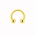 Macro detail of golden heart-shaped ends on a polished horseshoe nose ring barbell - Gold Heart Style (NC312130017)