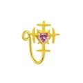 Detail of gold fake nose ring featuring a pink heart stone and cross motifs - Pink Heart Surrounded by Crosses Style (NC312070017)
