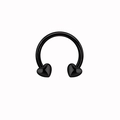 Macro view of matte black horseshoe nose ring featuring heart-shaped ends on white background - Black Heart Style (NC312130019)