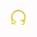 Detailed view of a polished gold star and moon punk style nose ring piercing - Gold Star Moon Style (NC312130022)