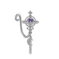 Detail of silver U-shaped fake nose ring with purple zircon planet and moon tassel - Saturn Moon Tassel Style (2312120014)