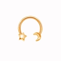 Detail of rose gold nose ring featuring polished star and crescent moon elements - Rose Gold Star Moon Style (NC312130023)