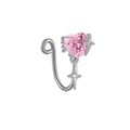 Detail of pink heart zircon non-piercing nose ring with star accent and silver U-clip - Pink Heart Cross Star Style (FNN231204004)