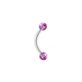 Vue détaillée du piercing barbell courbé avec boules acryliques pailletées violettes - Style Boule Pailletée Violette (L3120401)