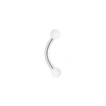 Détail macro d'un piercing de langue courbé en acrylique avec barre métal et boules blanches - Style Boule Pleine Blanche (L3120404)