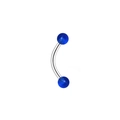 Gros plan d'un piercing courbe en acier inoxydable avec billes en acrylique bleu foncé - Style Boule Translucide Bleu Foncé (L3120405)