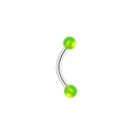 Piercing banane en acier poli avec boules UV vert néon translucides sur fond blanc - Style Boule Vert Fluorescent Translucide (L3120406)