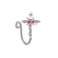 Detail of silver nose clip featuring pink square zircon and cross wrap design - Pink Square Zirconia Cross Style (NC312070003)