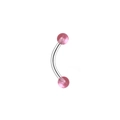 Piercing banane argenté avec boules en acrylique rose translucide pour sourcil ou langue - Style Boule Translucide Rose (L3120407)
