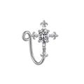 Detailed view of silver U-shaped fake nose ring with cross design and oval zircon stone - Clear Oval Zirconia Cross Style (NC312070004)