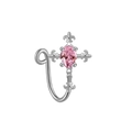 Detail of silver U-shaped fake nose ring with fleur-de-lis cross and pink oval gemstone - Pink Oval Zirconia Fleur-de-lis Cross (NC312070005)