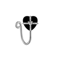 U-shaped heart nose ring in silver finish with black texture and clear zircon stone - Black Goth Cross Heart Style (NC312070013)