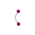 Détail d'un piercing incurvé argenté avec deux perles acryliques magenta translucides - Style Boule Translucide Magenta (L3120414)