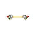 Detail of heart-shaped zircon nipple ring with floral enamel and golden piercing bar - Gold Transparent Heart Flower Style (NPR3122006)