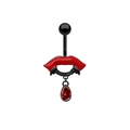 Detailansicht Bauchnabelpiercing mit roten Lippen, schwarzen Fledermausflügeln und Zirkon - Bauchnabelpiercing (Schwarz)