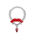 Gotischer Silber-Nasenring mit roten Lippen, Vampirzähnen und Herz-Zirkon-Anhänger - Glänzender Captive Ring (Platin)