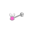 Vue macro d'un piercing de langue lapin en acier avec émail rose et boule argentée - Forme Lapin Rose (L3111405)
