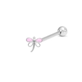 Vue détaillée du piercing de langue libellule argentée avec émail rose et haltère - Forme Libellule Rose (L231115017)