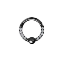 Black titanium piercing ring with opal and white cubic zirconia crystals and ball closure - Side Inlaid Zirconia Style (G23NRS022-B1208120) / 1.2mm Wire / 8mm Inner Diameter / Black