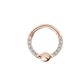 Rose gold F136 titanium clicker ring with opal bead and sparkling pavé crystals - Side Inlaid Zirconia Style (G23NRS022-RG1208120) / 1.2mm Wire / 8mm Inner Diameter / Rose Gold