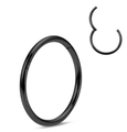 Macro detail of black titanium hinged nose ring showing opening mechanism and closure - Size A (0.8-6) / Black