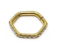 Macro shot of gold-plated hexagonal clicker hoop ring with sparkling white zircons - Hexagon Style Titanium Tone (1.2x8)