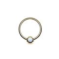 Detail of gold titanium nose ring with opal bead and mirror polished surface finish - White Opal Style (G23NRS024-G100803070) / 1.0mm Wire / 8mm Inner Diameter / Gold