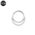 Detailed macro of a sterile F136 titanium double ring with double rows of white zircon stones - Double Row Inlaid Zirconia Style (G23NRS018-S1210104) / 1.2mm Wire / 10mm Inner Diameter / Titanium Gray